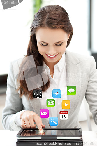 Image of happy woman with tablet pc computer