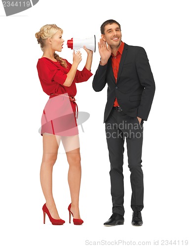Image of beautiful couple with megaphone