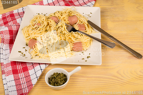 Image of Spaghetti with sausages