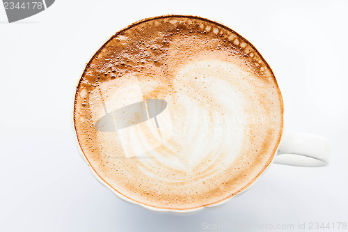 Image of Free pour hot coffee latte cup isolated on white background