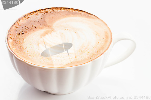 Image of Hot coffee latte with free pour art isolated on white background