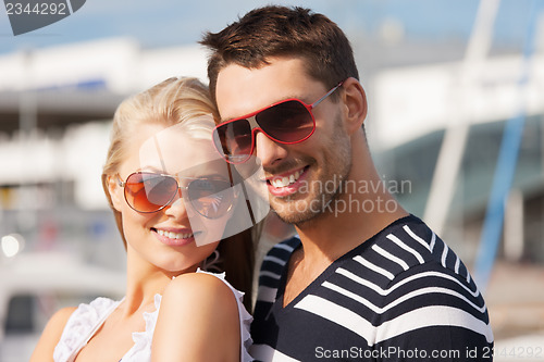 Image of happy young couple in port