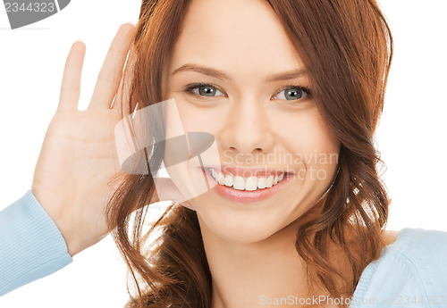 Image of happy woman listening gossip