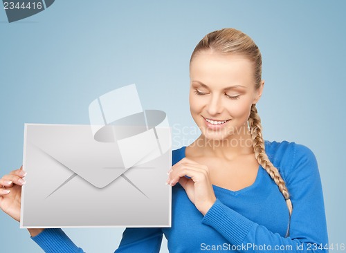 Image of woman showing virtual envelope