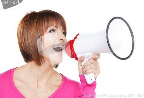 Image of happy woman with megaphone