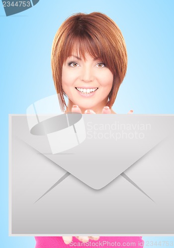 Image of woman showing virtual envelope