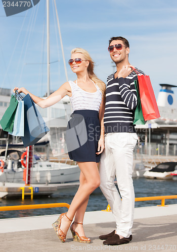 Image of young couple in duty free shop