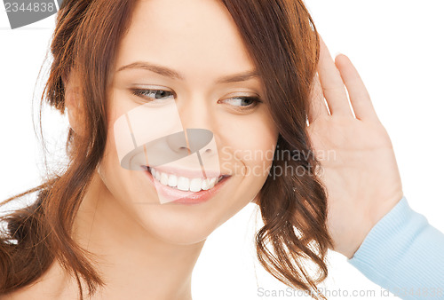 Image of happy woman listening gossip