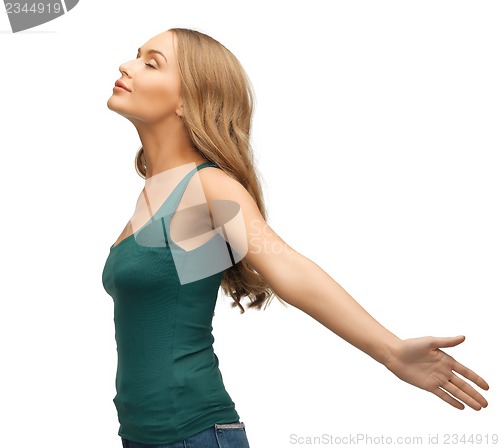 Image of woman spreading hands