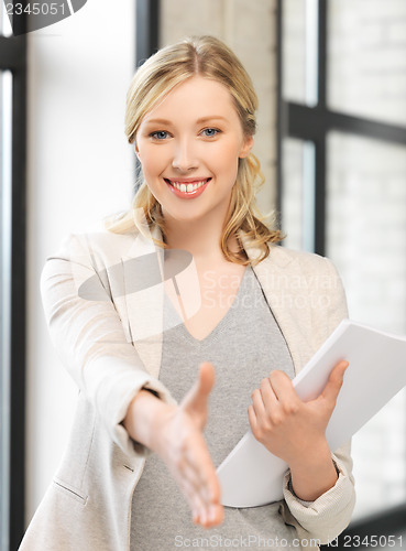 Image of woman with an open hand ready for handshake