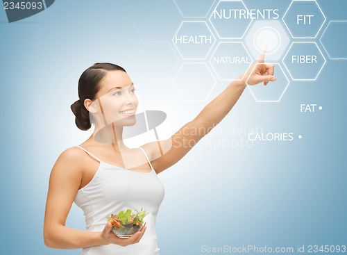 Image of woman with salad and virtual screen