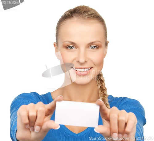 Image of attractive businesswoman with business card