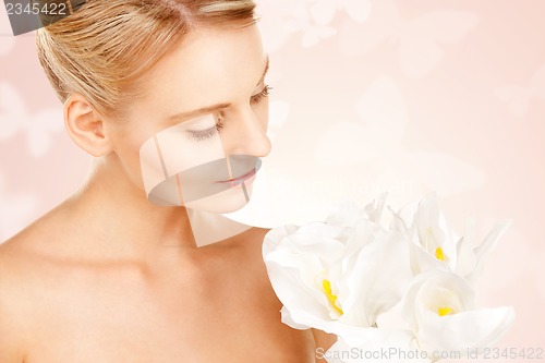 Image of beautiful woman with madonna lily