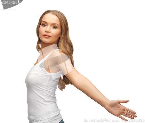 Image of woman spreading hands