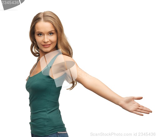 Image of woman spreading hands