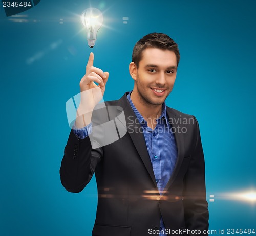 Image of man in suit with light bulb