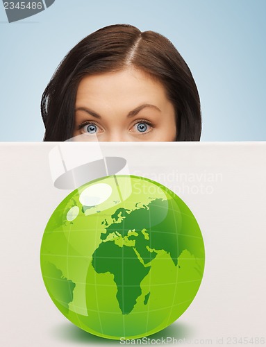 Image of woman with illustration of green eco globe