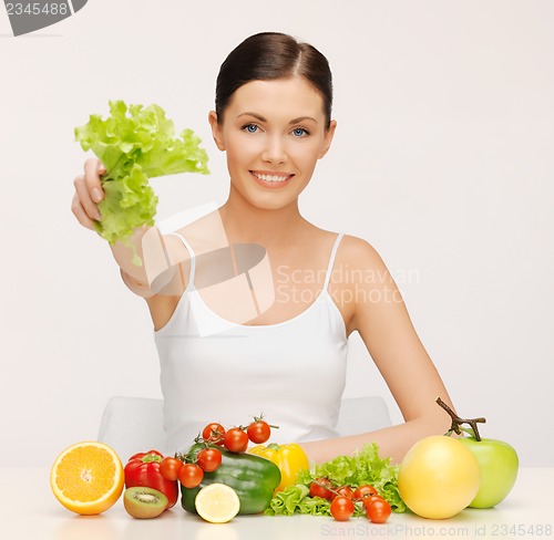 Image of woman with fruits and vegetables