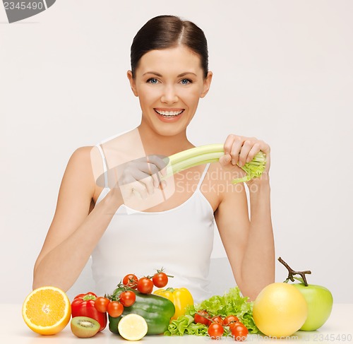 Image of woman with fruits and vegetables