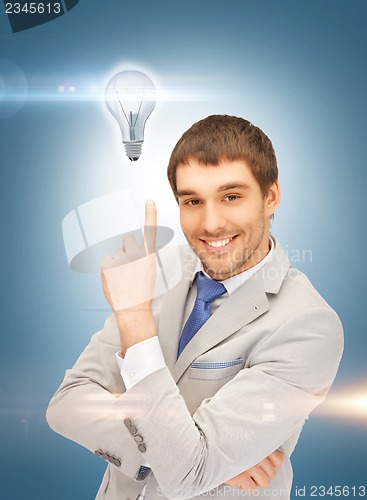 Image of man in suit with light bulb