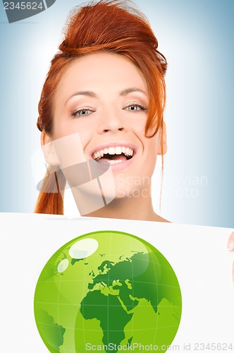 Image of woman with illustration of green eco globe