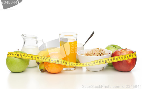 Image of healthy breakfast and measuring tape