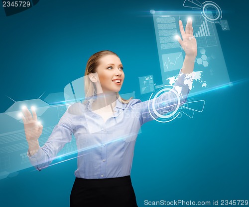 Image of woman working with virtual screens