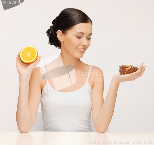 Image of woman with cake and orange