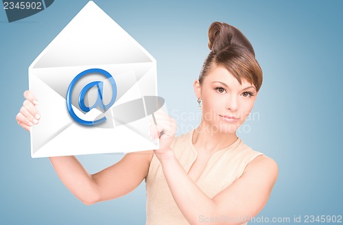 Image of woman showing virtual envelope