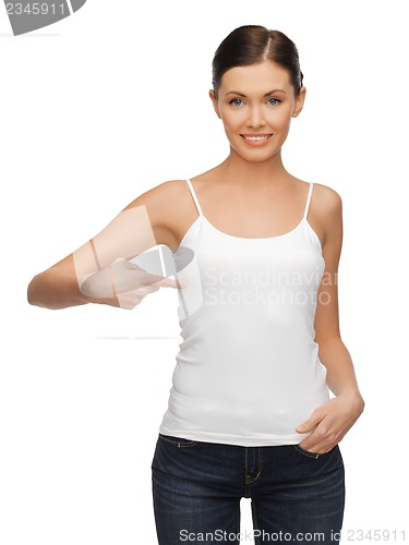 Image of woman in blank white t-shirt