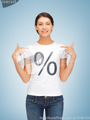 Image of girl pointing at percent sign