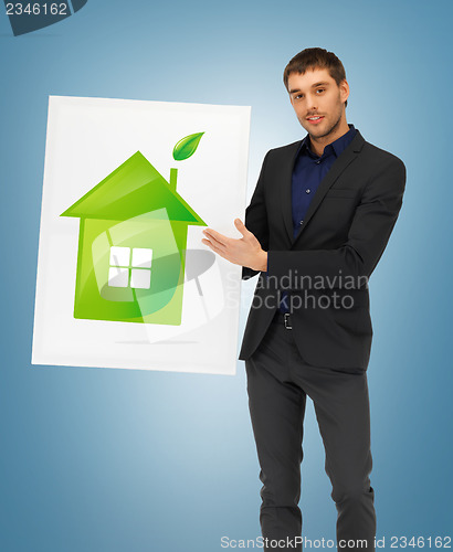 Image of handsome man illustration of eco house