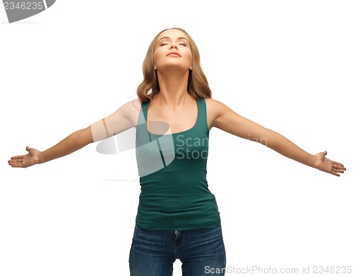Image of woman spreading hands