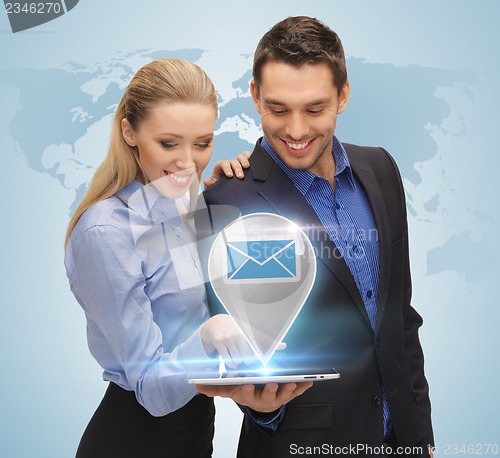 Image of man and woman with virtual email sign