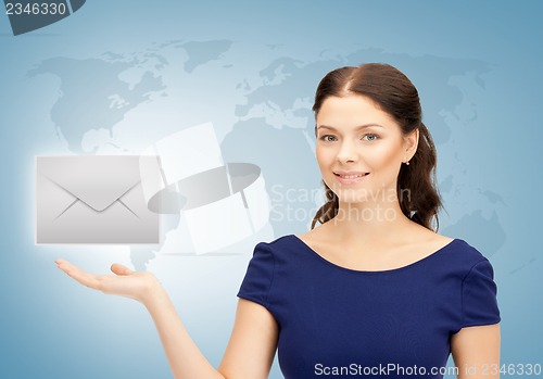 Image of woman showing virtual envelope