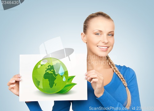 Image of woman with illustration of green eco globe