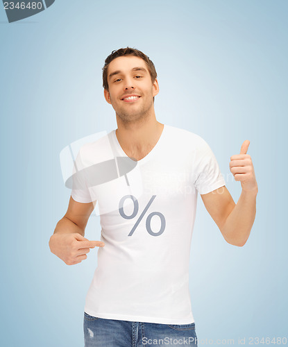 Image of man with percent icon showing thumbs up