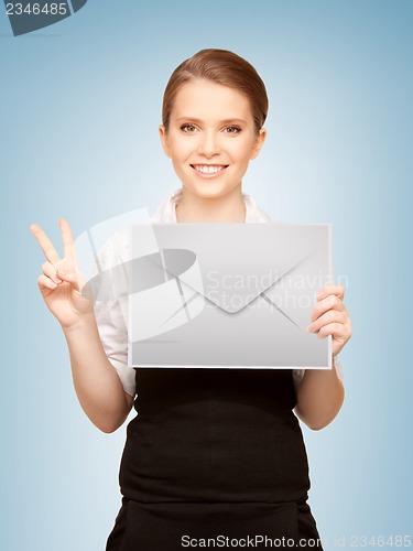 Image of woman showing virtual envelope