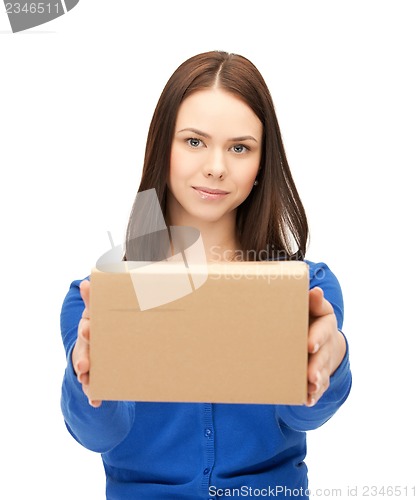 Image of businesswoman delivering box