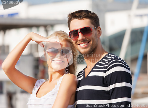 Image of happy young couple in port