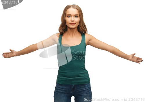 Image of woman spreading hands