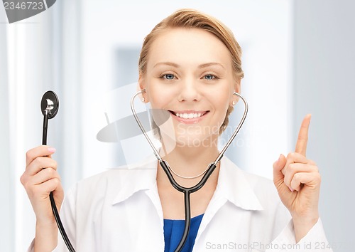 Image of attractive female doctor with stethoscope