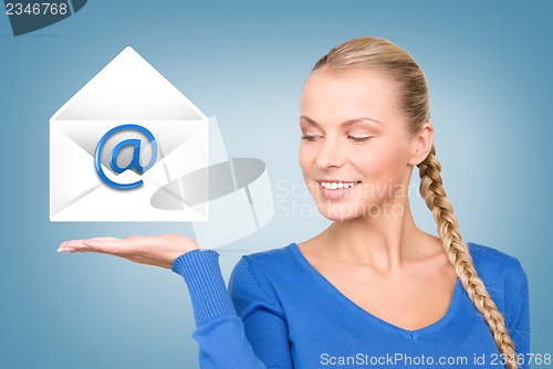 Image of woman showing virtual envelope