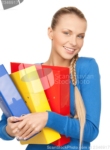 Image of happy woman with folders