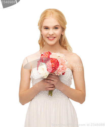 Image of woman with bouquet of flowers