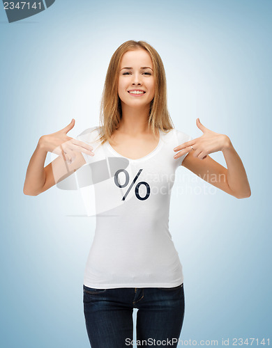 Image of girl pointing at percent sign