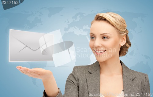 Image of woman showing virtual envelope