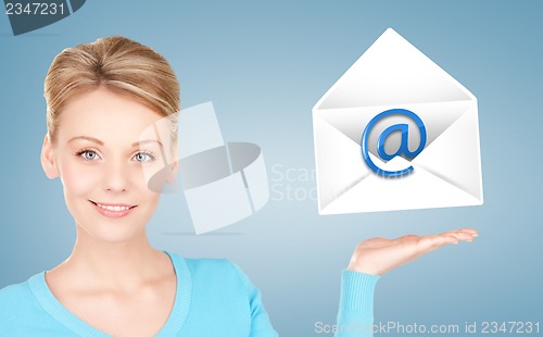 Image of woman showing virtual envelope