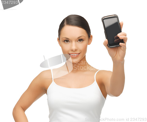 Image of woman showing smartphone