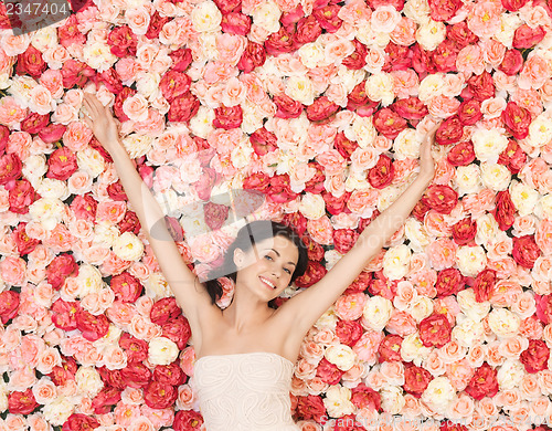 Image of young woman with background full of roses